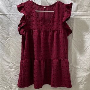 Burgundy Ruffle Sleeve Top